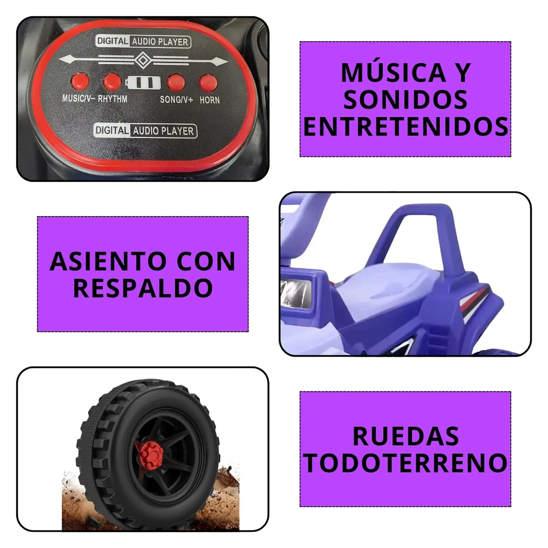 Moto Batería Eléctrico Infantil Rock Morada Juguete  3