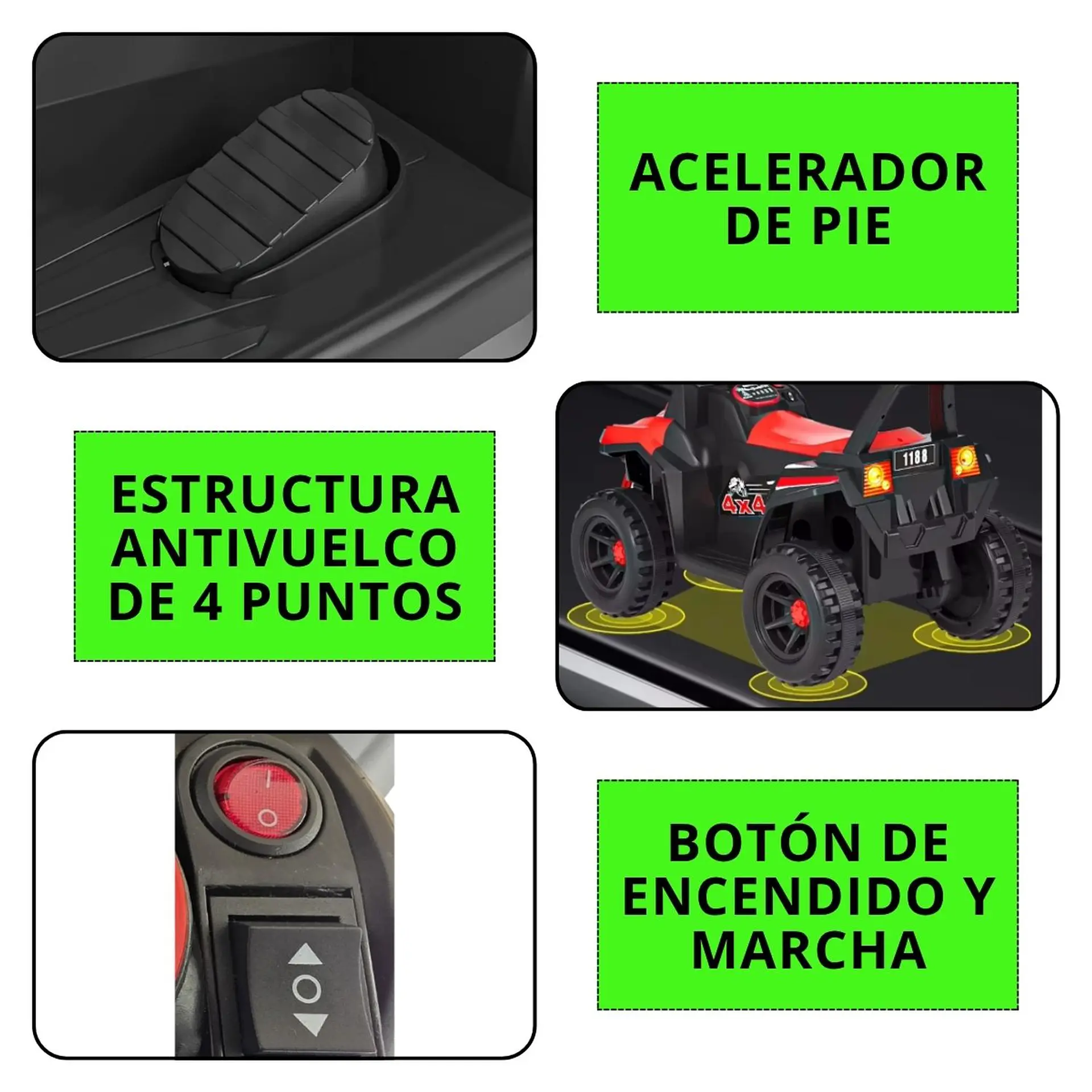 Moto Batería Eléctrico Infantil Rock Verde Juguete  4