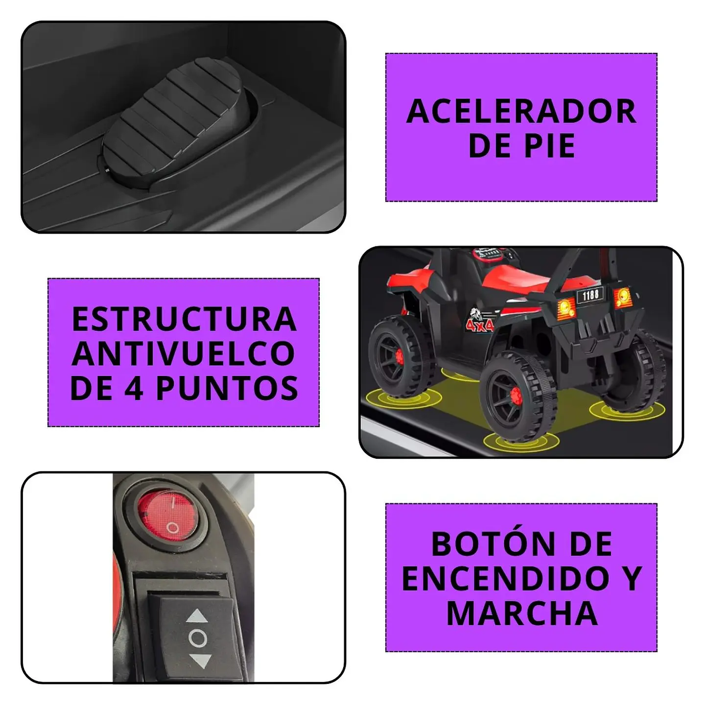 Moto Batería Eléctrico Infantil Rock Morada Juguete  4