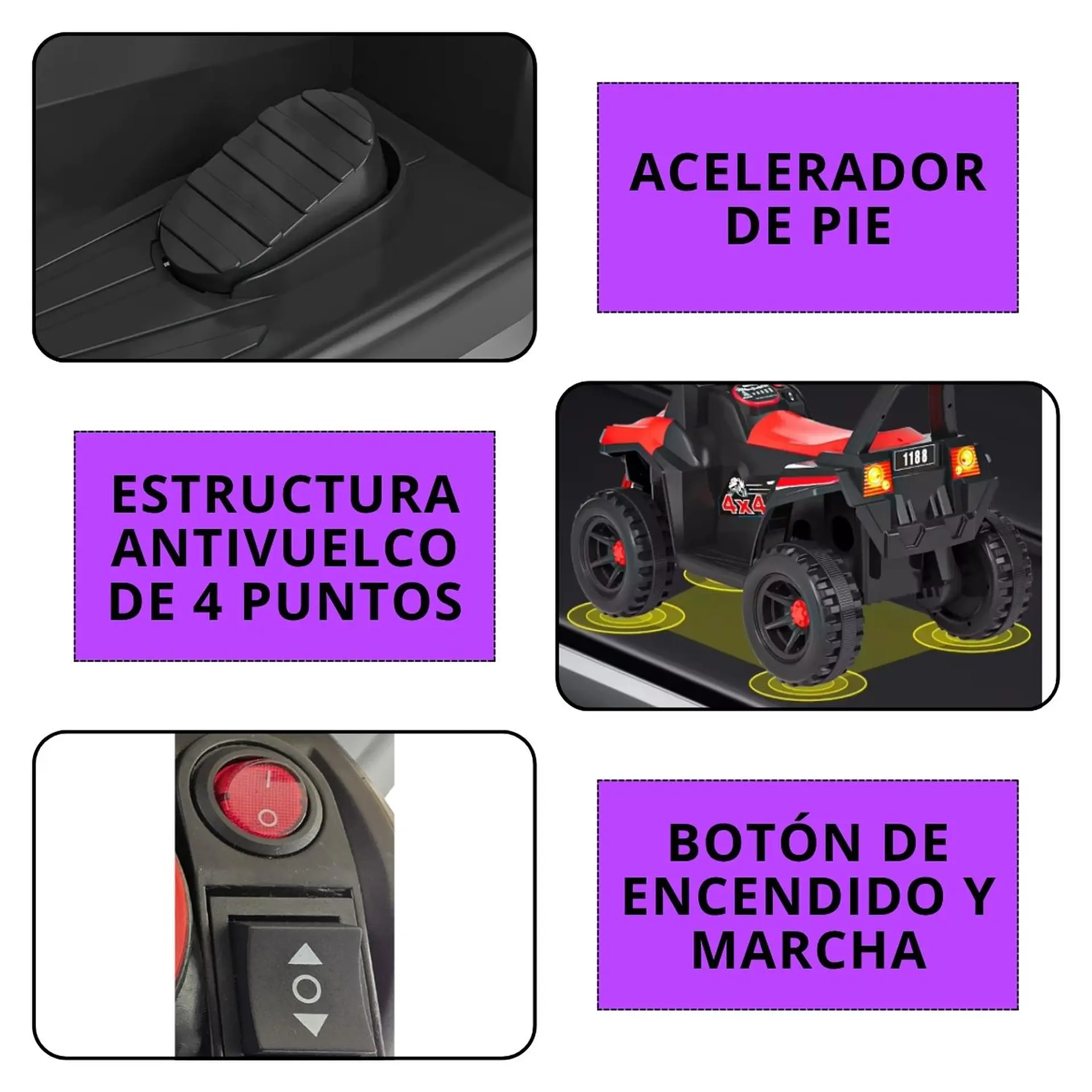Moto Batería Eléctrico Infantil Rock Morada Juguete  4