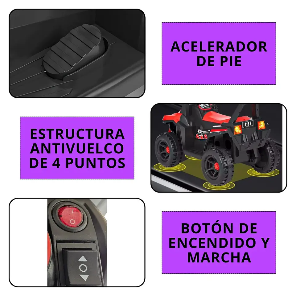 Moto Batería Eléctrico Infantil Rock Morada Juguete  4
