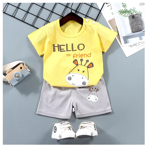 Pijama Niño Algodon Manga Corta Short Hello