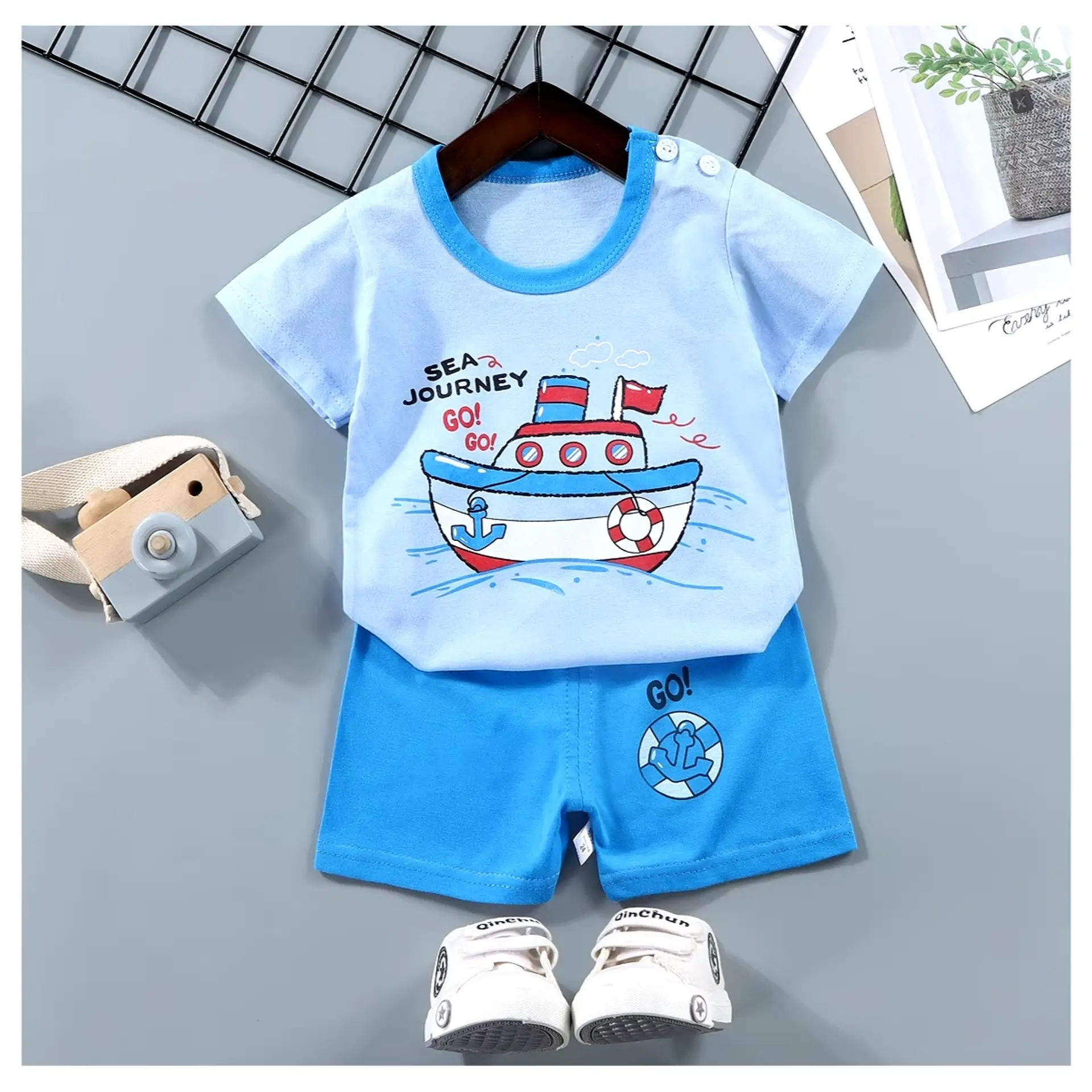 Pijama Niño Algodon Manga Corta Short Go Go Boat 1