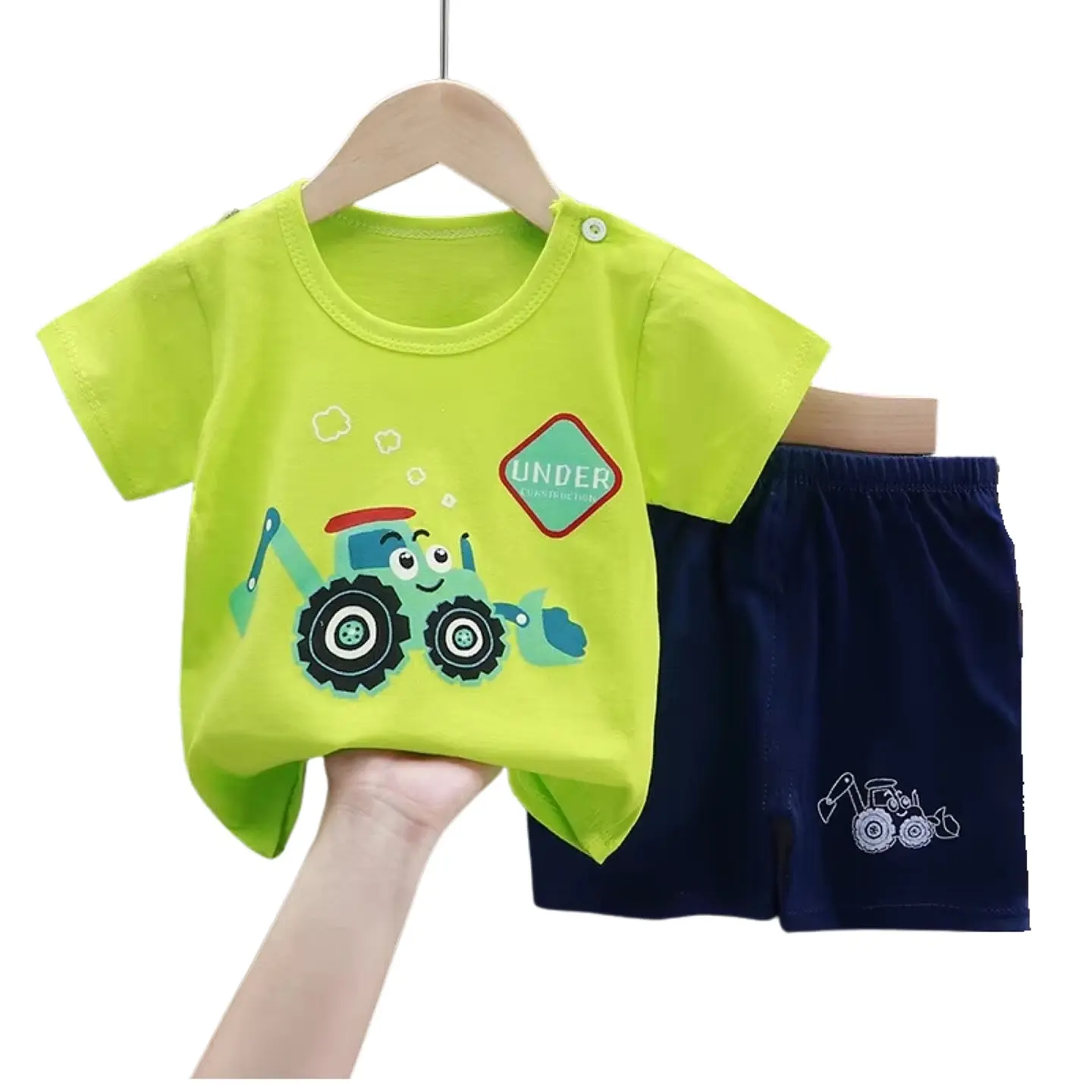 Pijama Niño Algodon Manga Corta Short Under Retro Verde 1