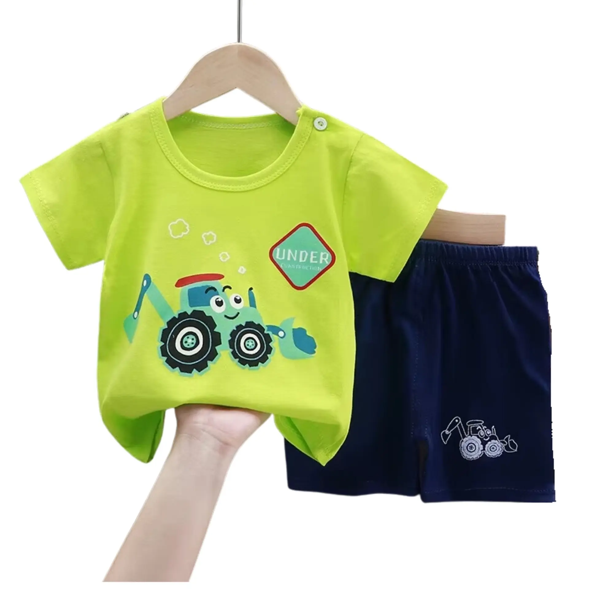 Pijama Niño Algodon Manga Corta Short Under Retro Verde 1