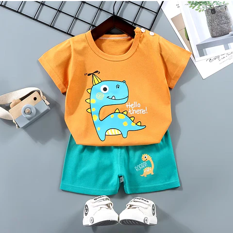 Polera Short Niño Conjunto Algodon Verano Dino Jr