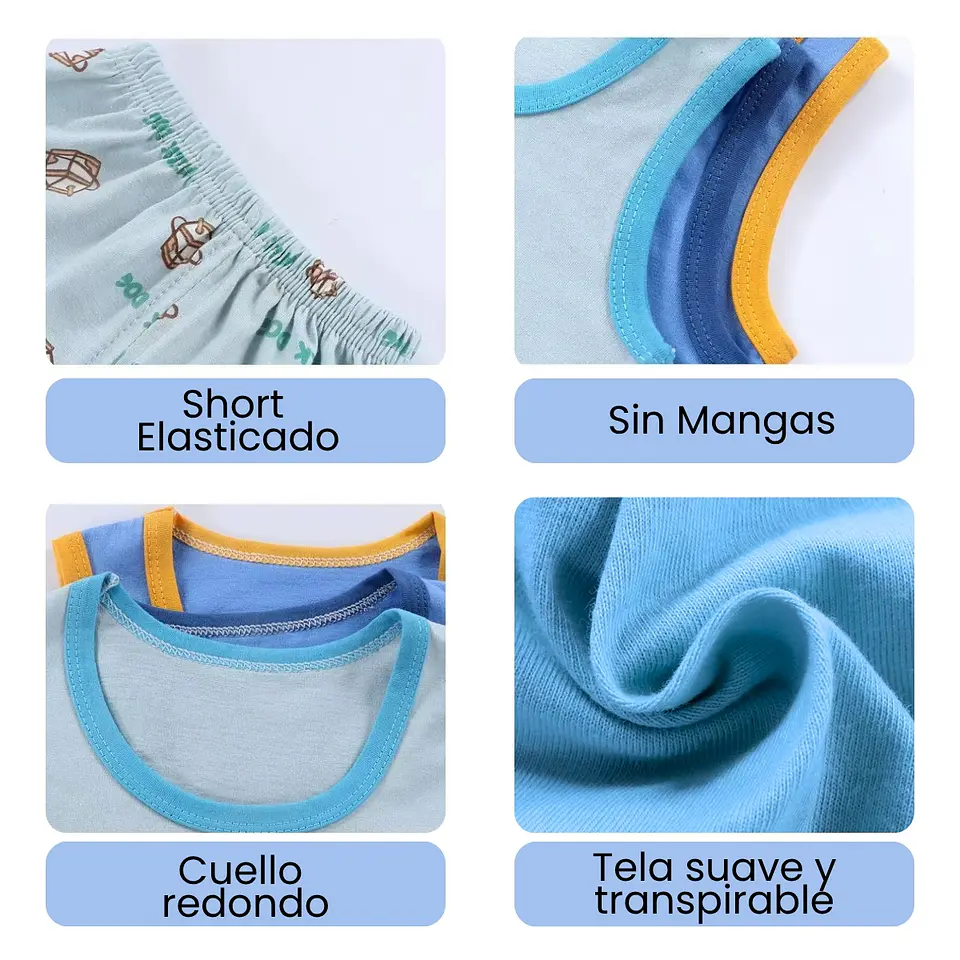 Polera Short Niño Conjunto Algodon Verano Avion Rayas 2