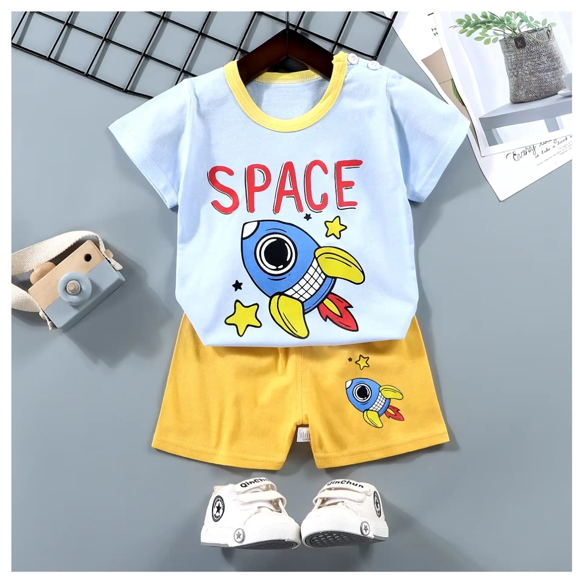 Polera Short Niño Conjunto Algodon Verano Space 1