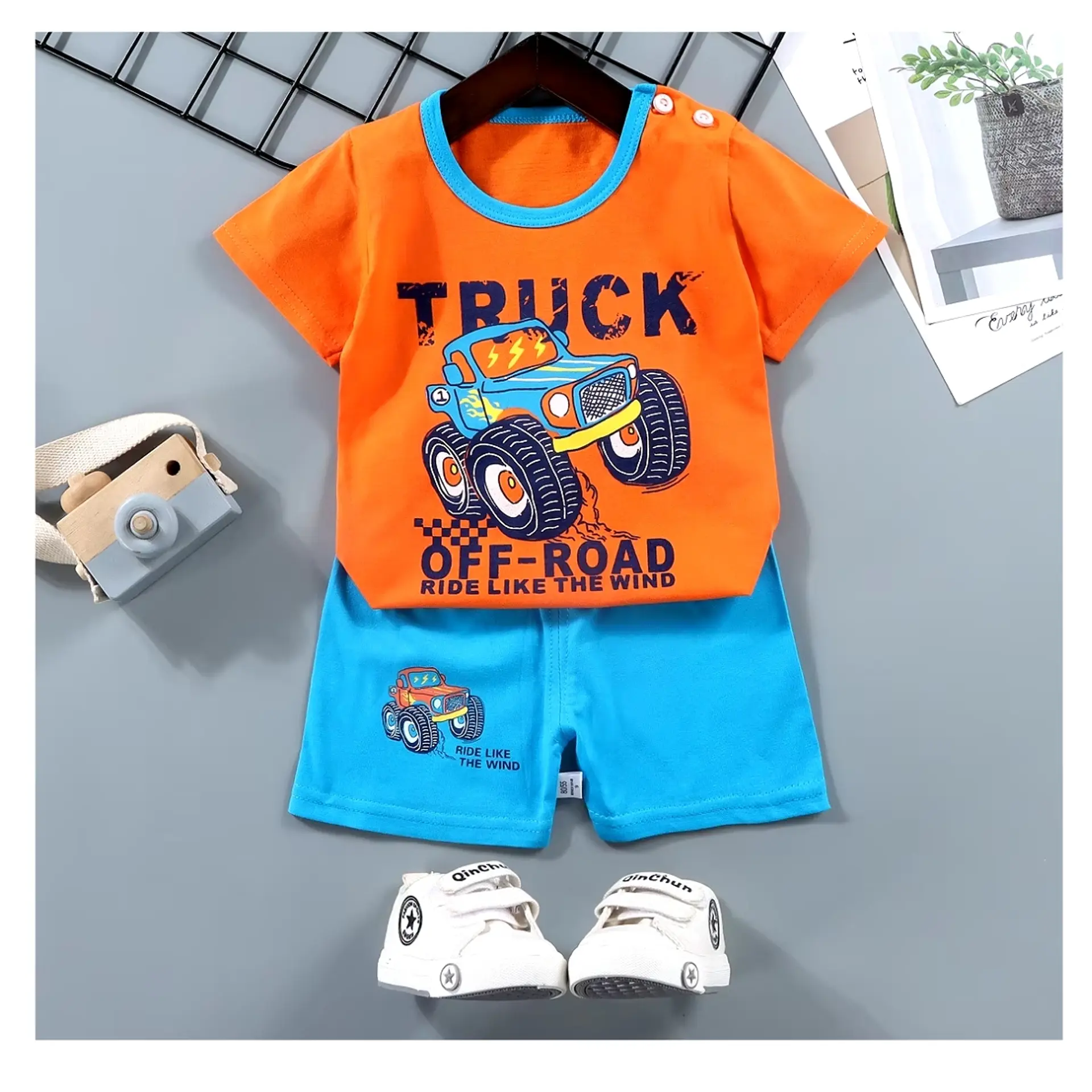 Polera Short Niño Conjunto Algodon Verano Truck 1