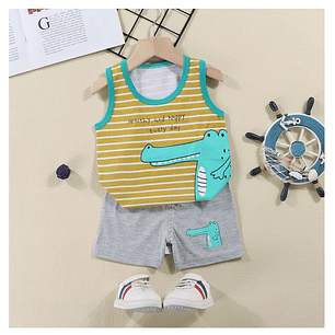 Polera Short Niño Conjunto Algodon Verano Caiman