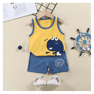 Polera Short Niño Conjunto Algodon Verano Dino