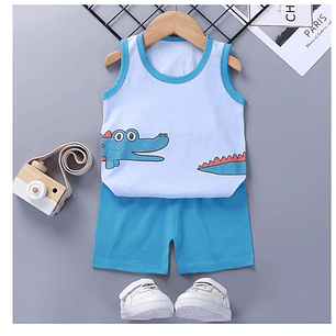 Polera Short Niño Conjunto Algodon Verano Cocodrilo