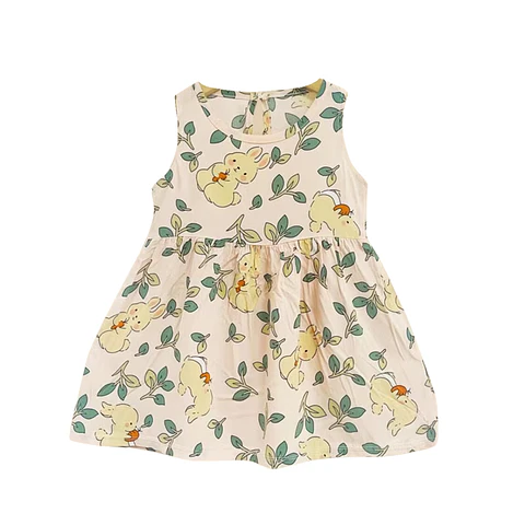 Vestido Niña Sin Mangas Algodon Verano Estampado Ramitas