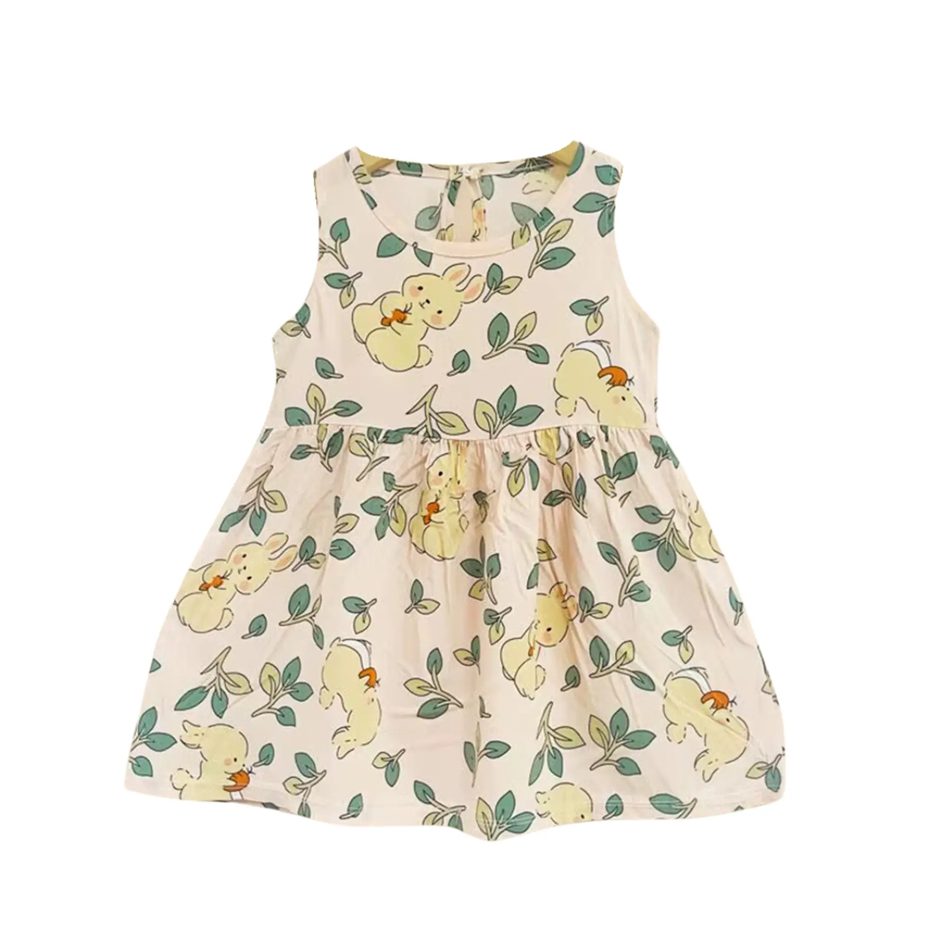Vestido Niña Sin Mangas Algodon Verano Estampado Ramitas 2