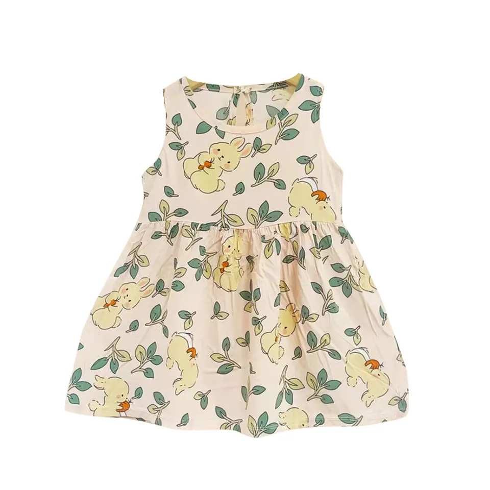 Vestido Niña Sin Mangas Algodon Verano Estampado Ramitas 2