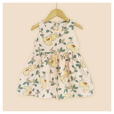 Vestido Niña Sin Mangas Algodon Verano Estampado Ramitas