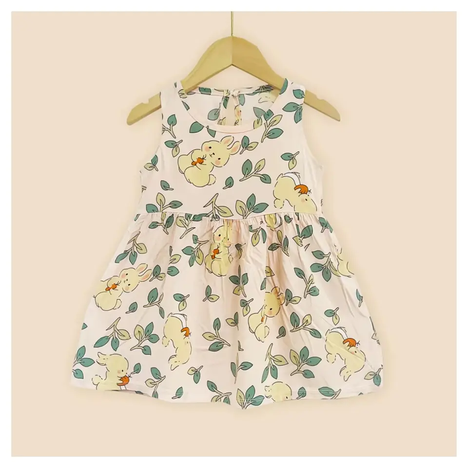 Vestido Niña Sin Mangas Algodon Verano Estampado Ramitas 1