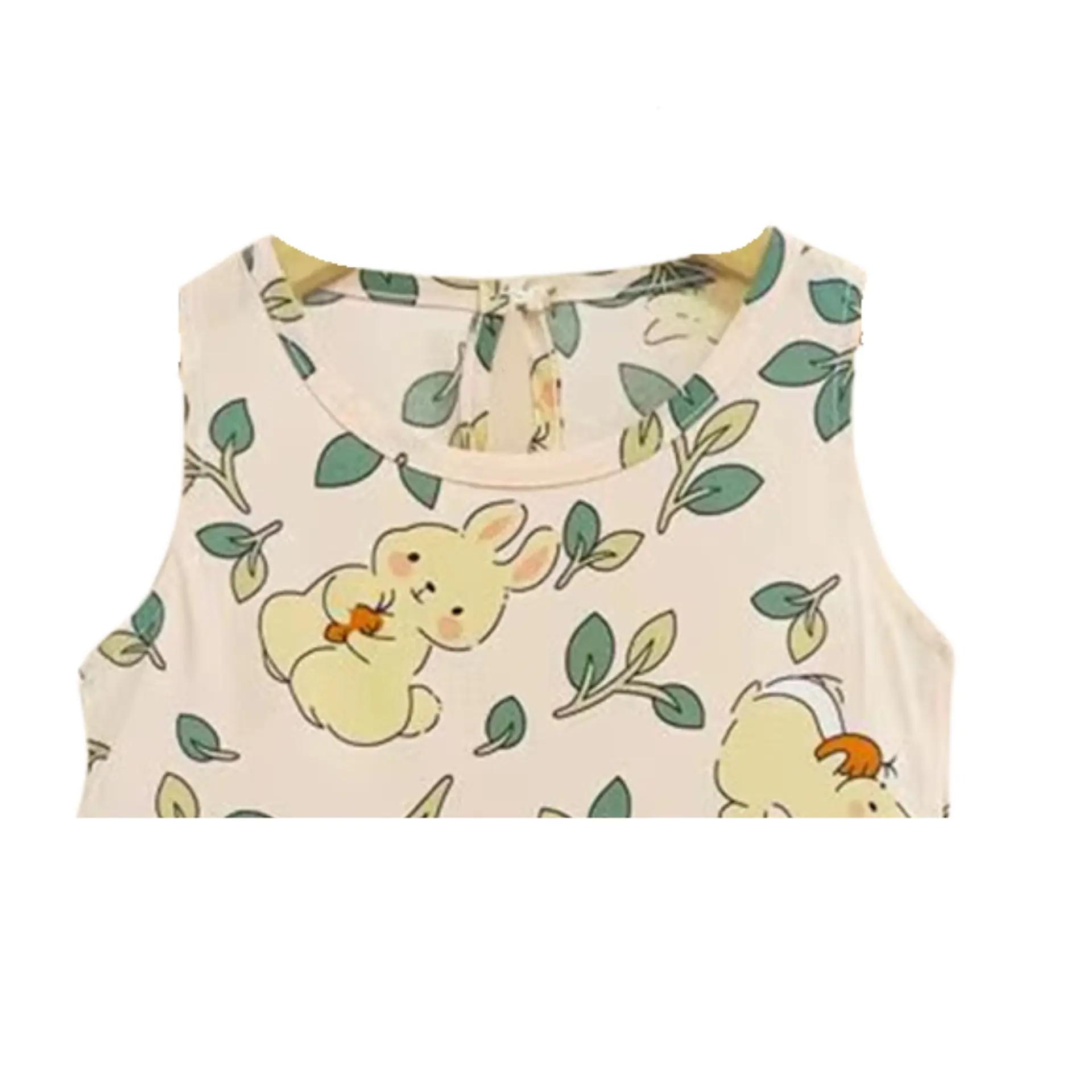 Vestido Niña Sin Mangas Algodon Verano Estampado Ramitas 5