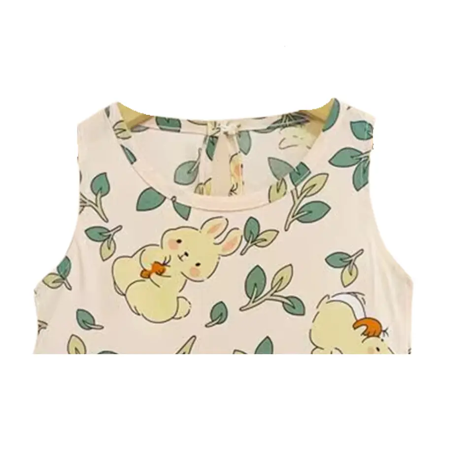 Vestido Niña Sin Mangas Algodon Verano Estampado Ramitas 5