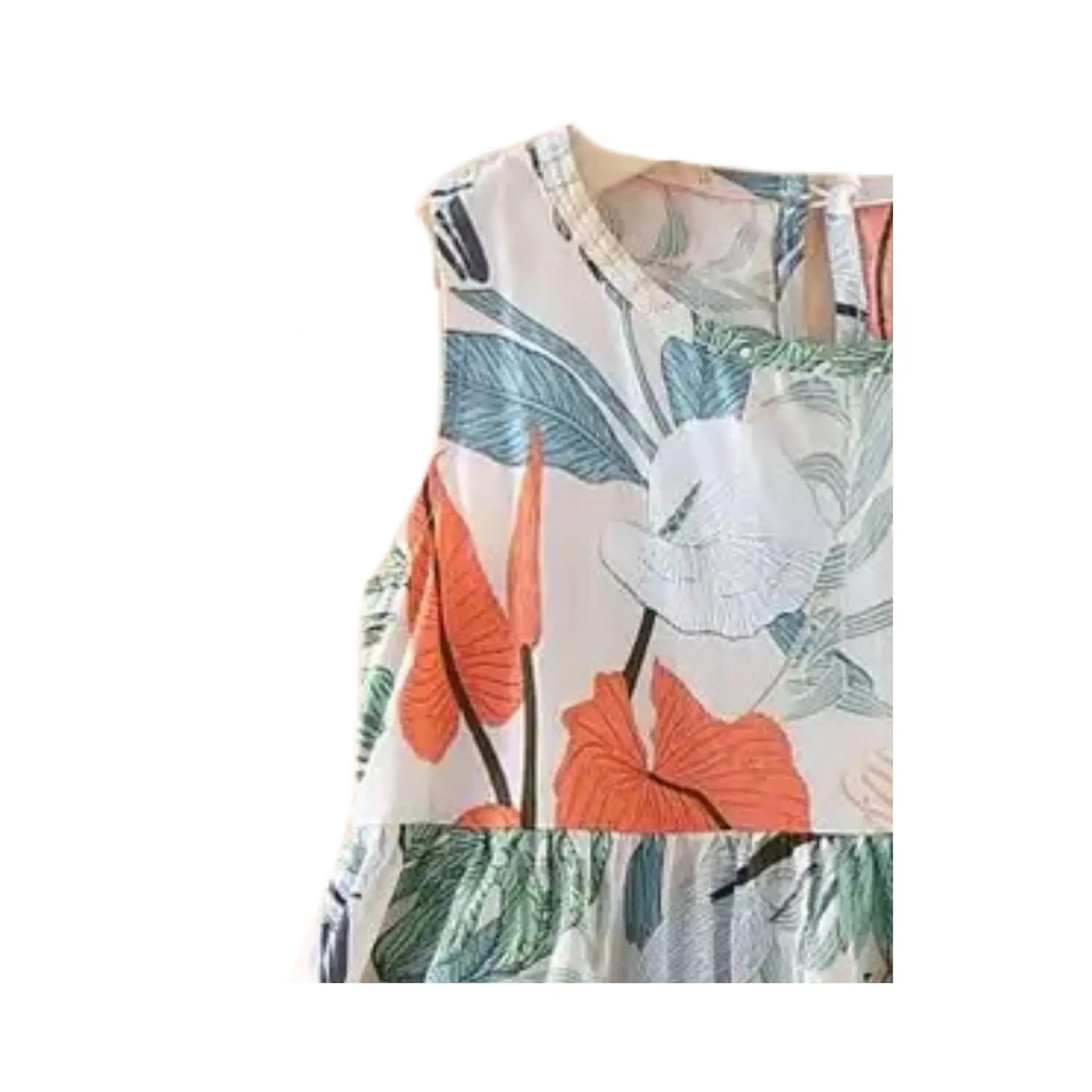 Vestido Niña Sin Mangas Algodon Verano Estampado Hojitas 8