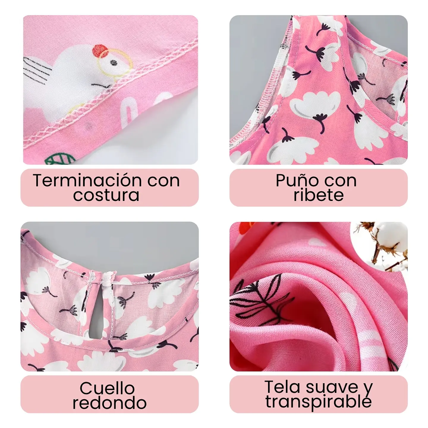 Vestido Niña Sin Mangas Algodon Verano Estampado Hojitas 4