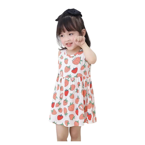 Vestido Niña Sin Mangas Algodon Verano Estampado Frutillita