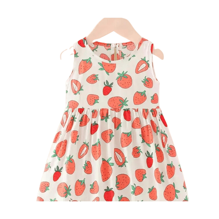 Vestido Niña Sin Mangas Algodon Verano Estampado Frutillita 3