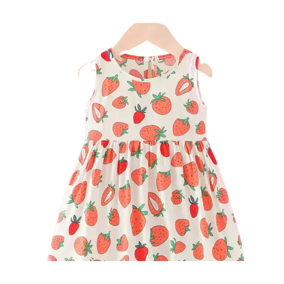 Vestido Niña Sin Mangas Algodon Verano Estampado Frutillita 3