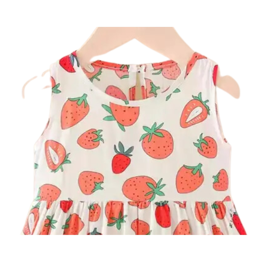 Vestido Niña Sin Mangas Algodon Verano Estampado Frutillita 5