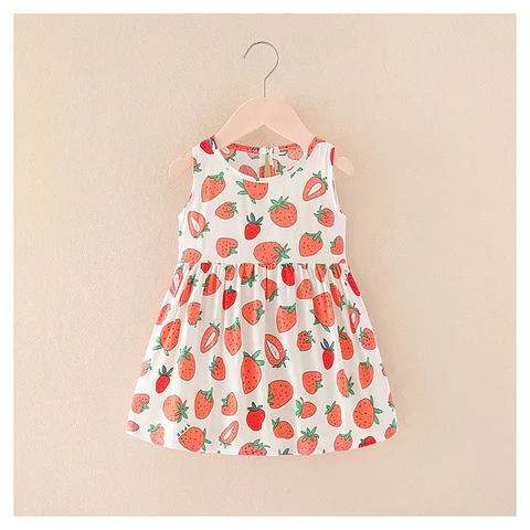 Vestido Niña Sin Mangas Algodon Verano Estampado Frutillita