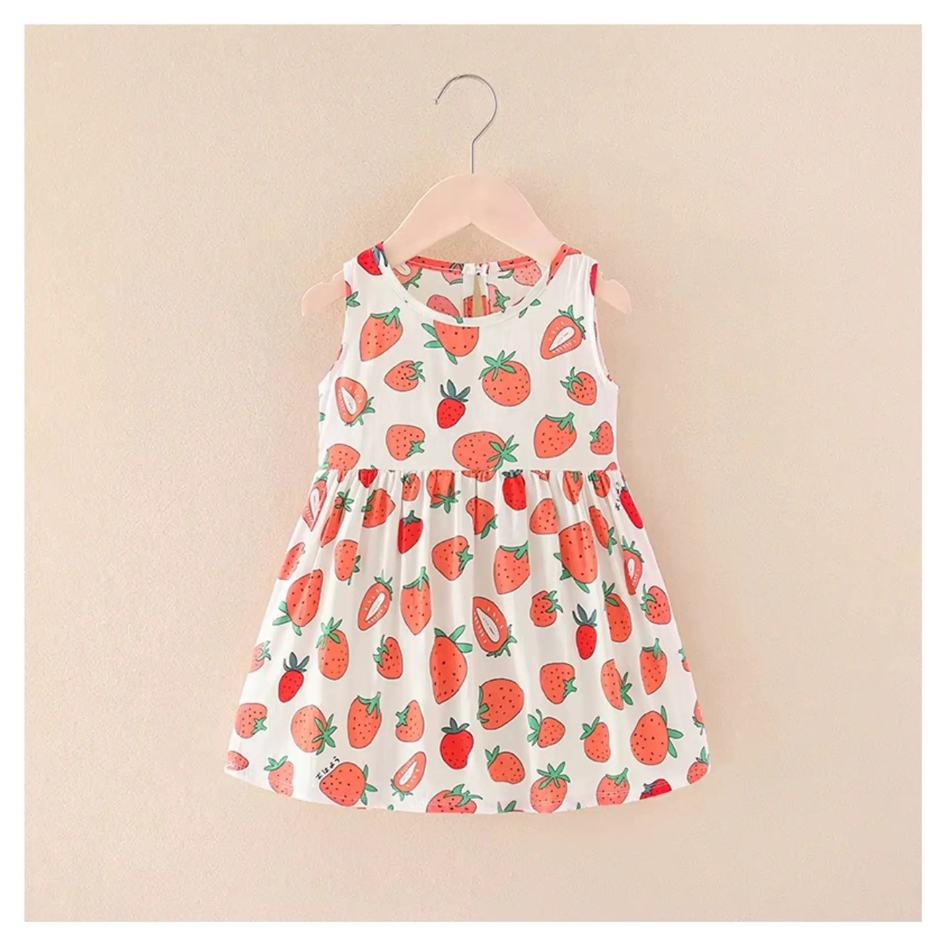 Vestido Niña Sin Mangas Algodon Verano Estampado Frutillita 1