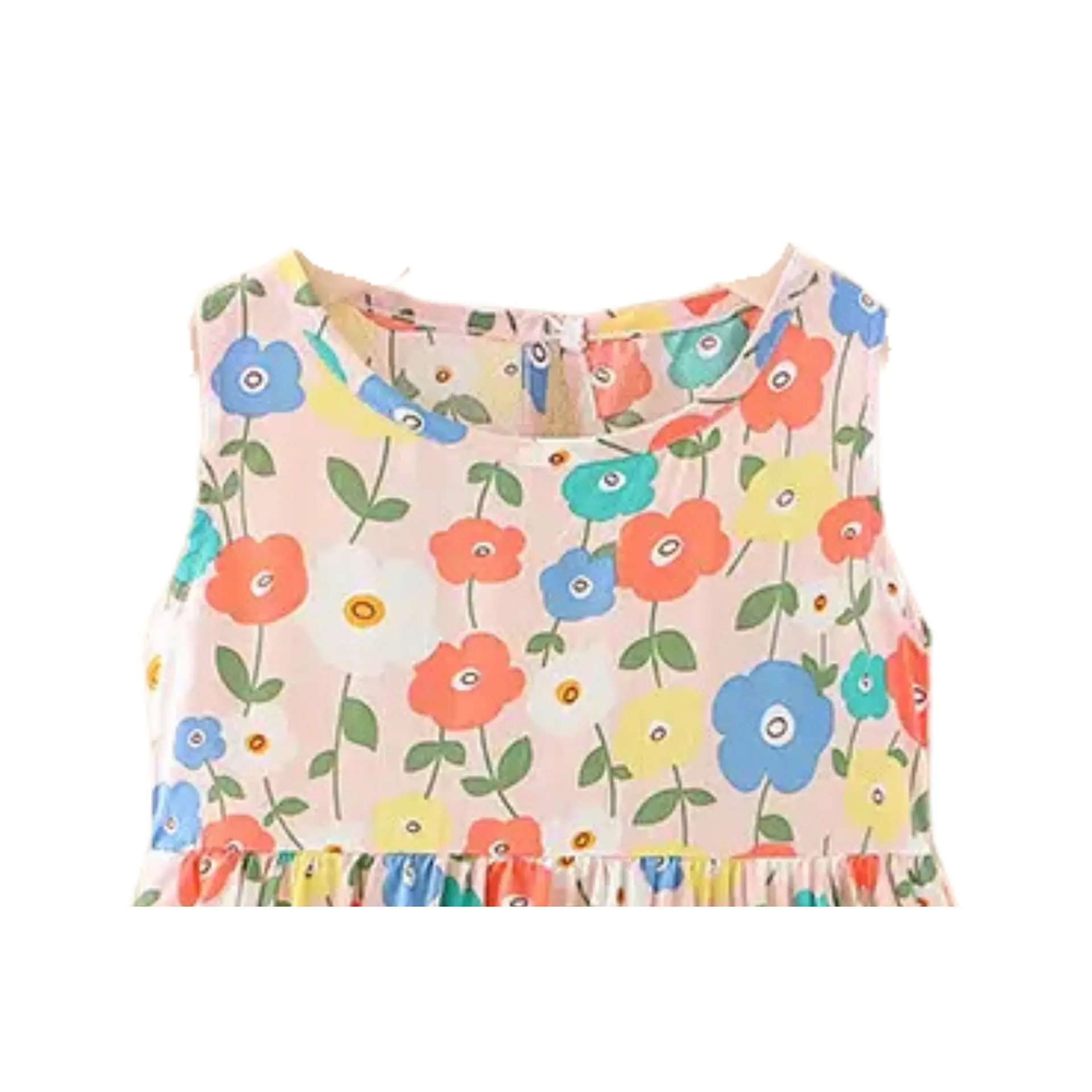 Vestido Niña Sin Mangas Algodon Verano Estampado Florcitas 2