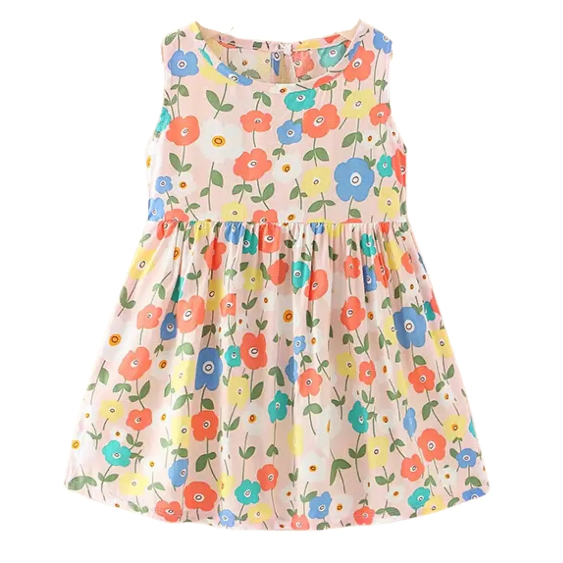 Vestido Niña Sin Mangas Algodon Verano Estampado Florcitas 3
