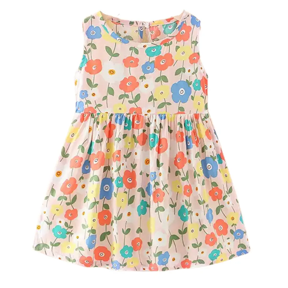Vestido Niña Sin Mangas Algodon Verano Estampado Florcitas 3