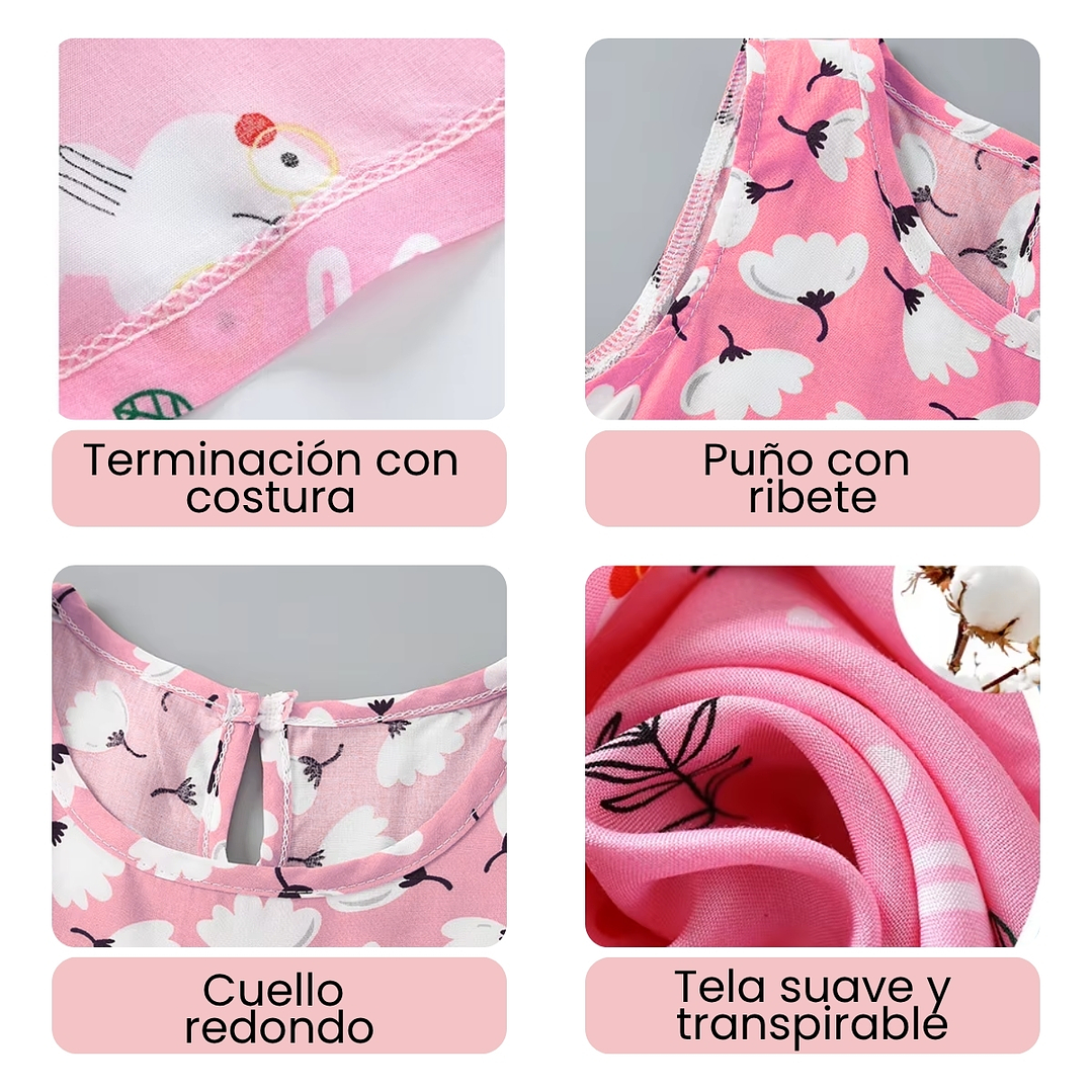 Vestido Niña Sin Mangas Algodon Verano Estampado Florcitas 4