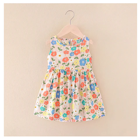 Vestido Niña Sin Mangas Algodon Verano Estampado Florcitas