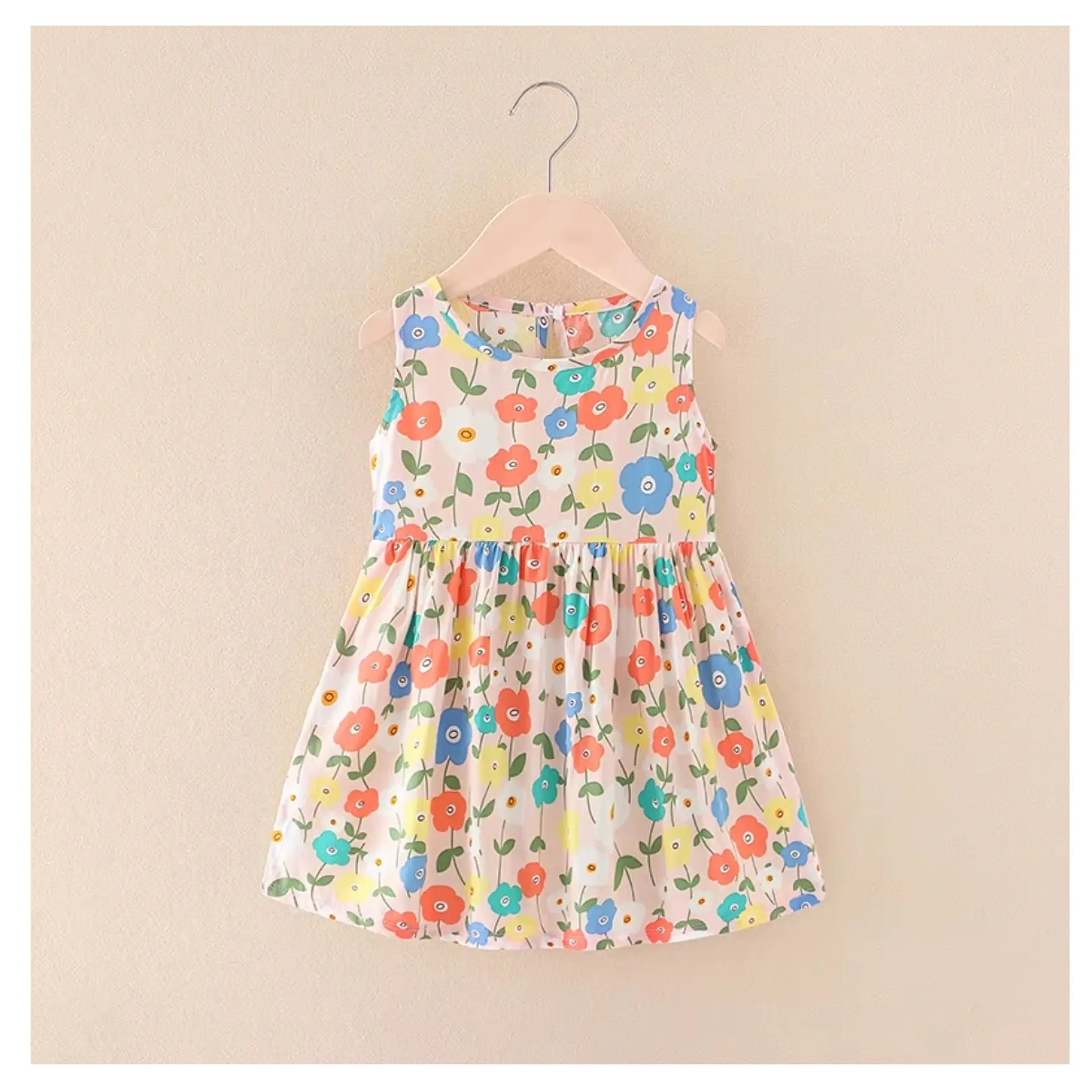 Vestido Niña Sin Mangas Algodon Verano Estampado Florcitas 1