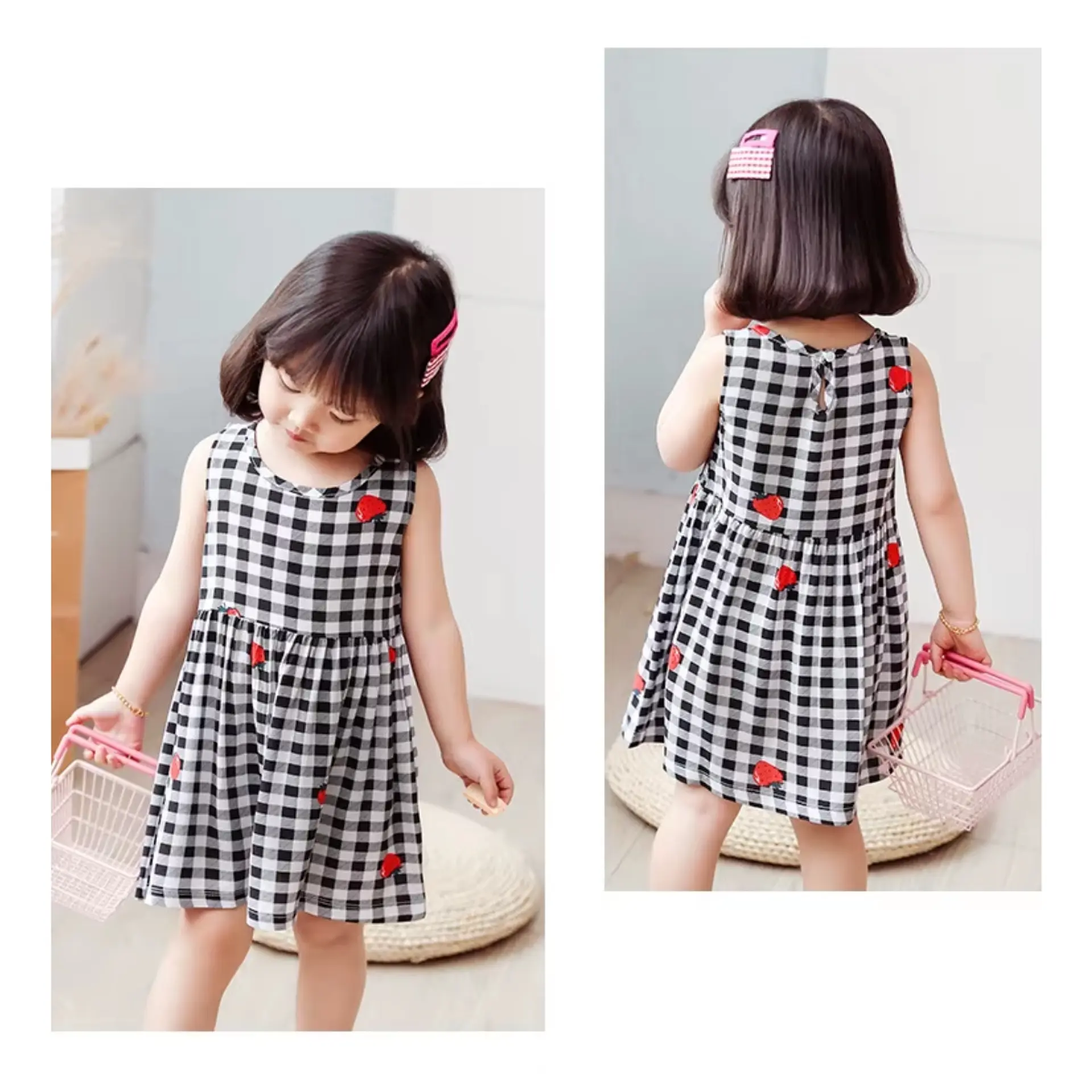 Vestido Niña Sin Mangas Algodon Verano Estampado Cuadros 3