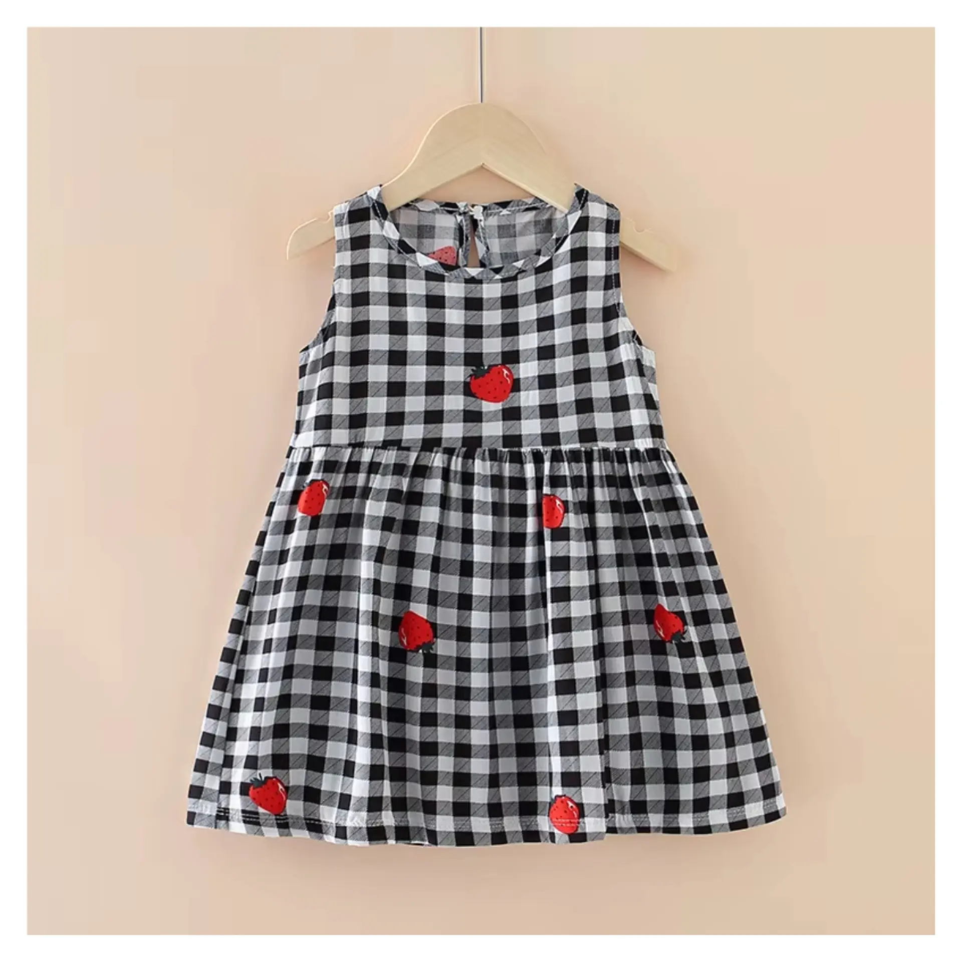 Vestido Niña Sin Mangas Algodon Verano Estampado Cuadros 1