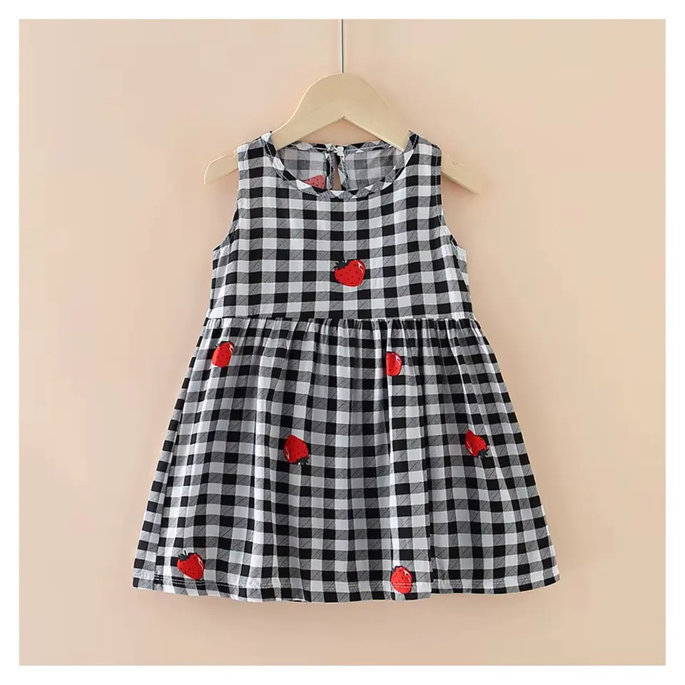 Vestido Niña Sin Mangas Algodon Verano Estampado Cuadros 1