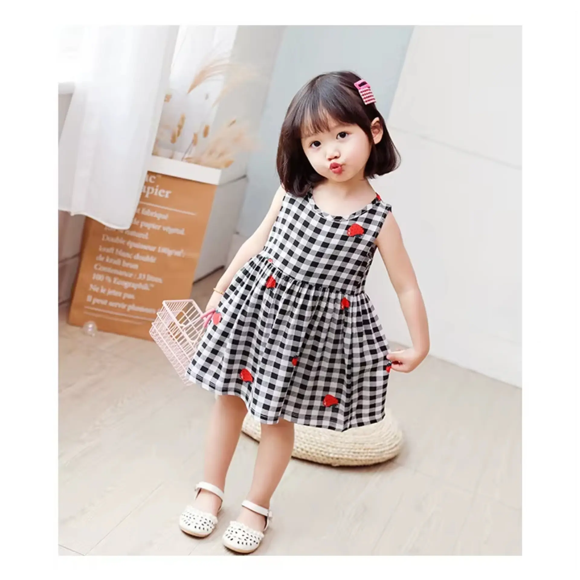 Vestido Niña Sin Mangas Algodon Verano Estampado Cuadros 5