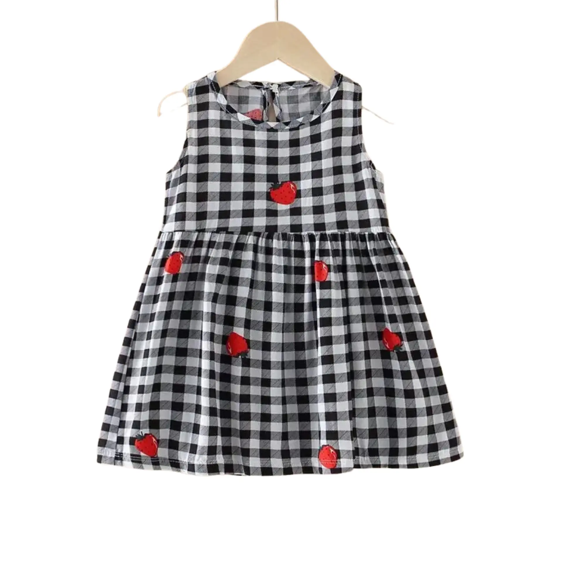 Vestido Niña Sin Mangas Algodon Verano Estampado Cuadros 7