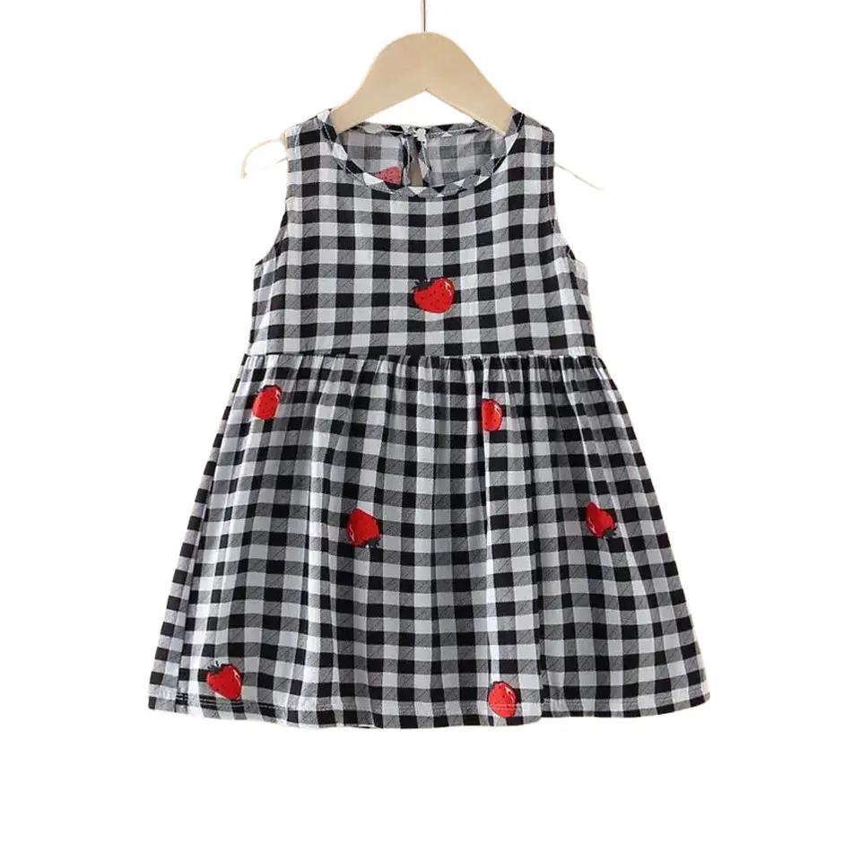 Vestido Niña Sin Mangas Algodon Verano Estampado Cuadros 7