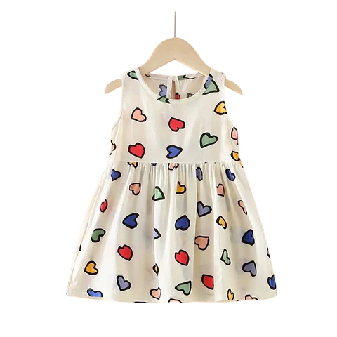 Vestido Niña Sin Mangas Algodon Verano Estampado Corazon