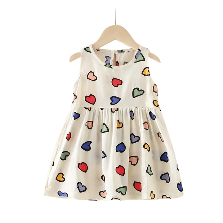 Vestido Niña Sin Mangas Algodon Verano Estampado Corazon 2