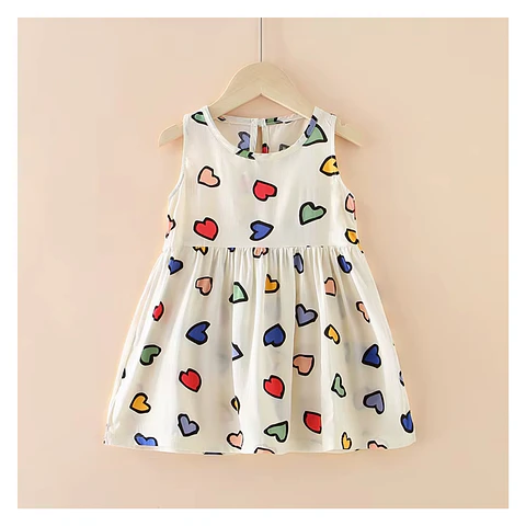 Vestido Niña Sin Mangas Algodon Verano Estampado Corazon