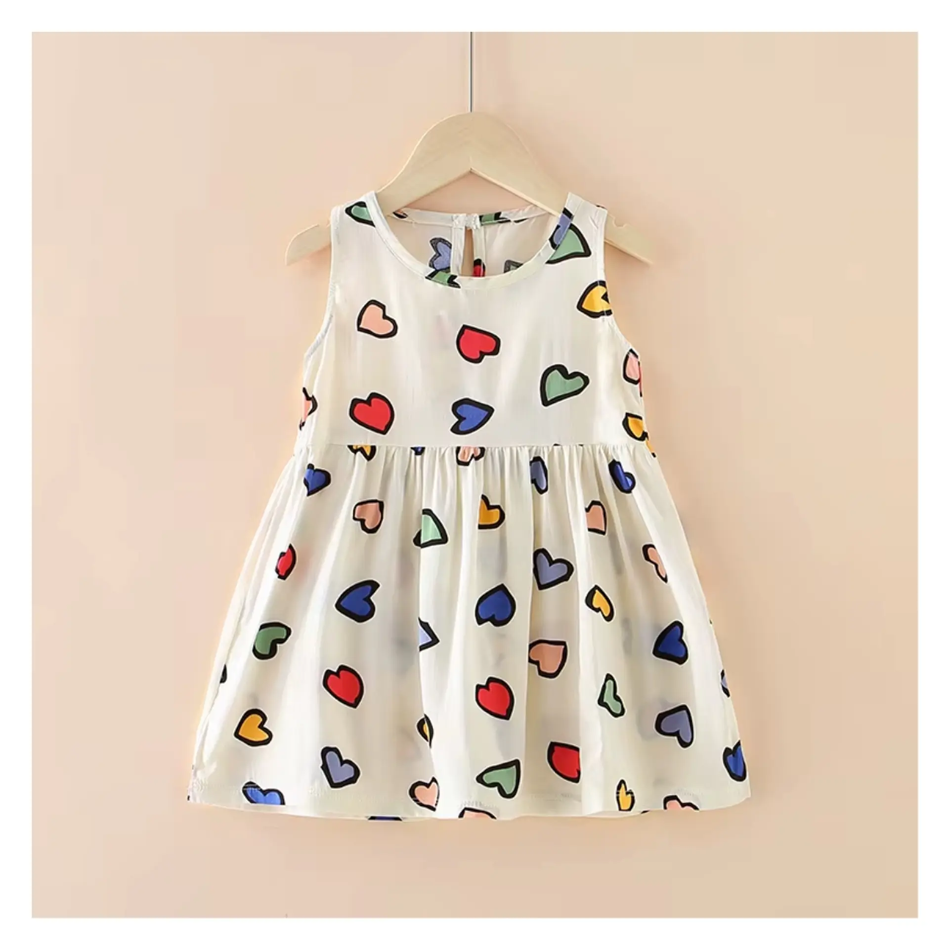 Vestido Niña Sin Mangas Algodon Verano Estampado Corazon 1