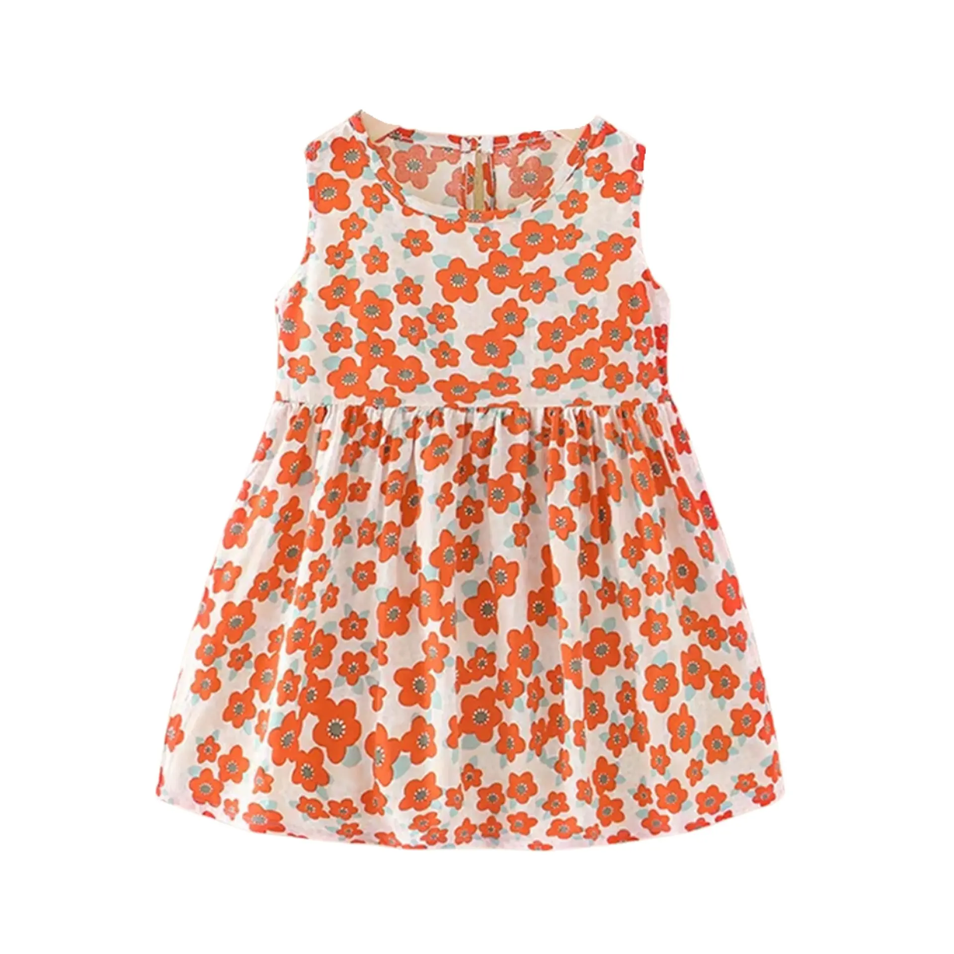 Vestido Niña Sin Mangas Algodon Verano Estampado Amapolas 3
