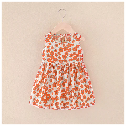 Vestido Niña Sin Mangas Algodon Verano Estampado Amapolas
