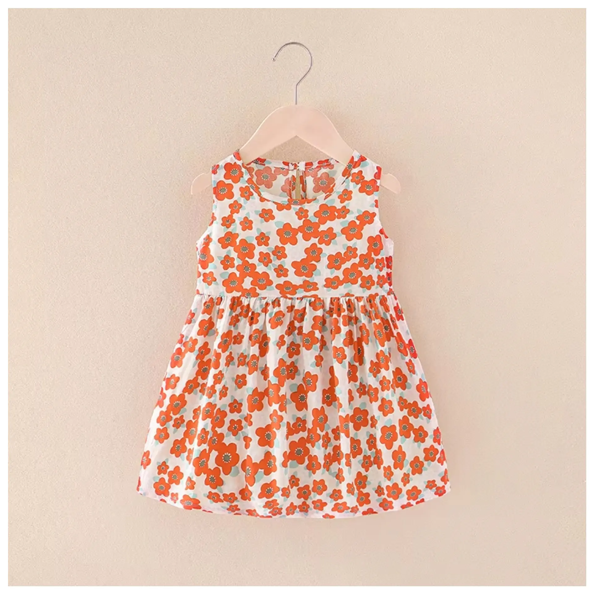 Vestido Niña Sin Mangas Algodon Verano Estampado Amapolas 1